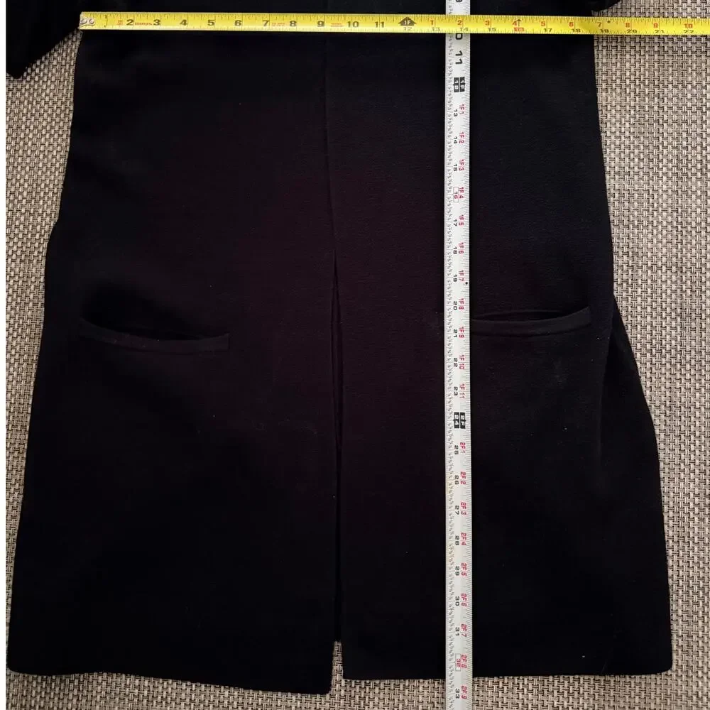 EILEEN FISHER Wool Open Front Cardigan Sweater Jacket Pockets S Black Academia